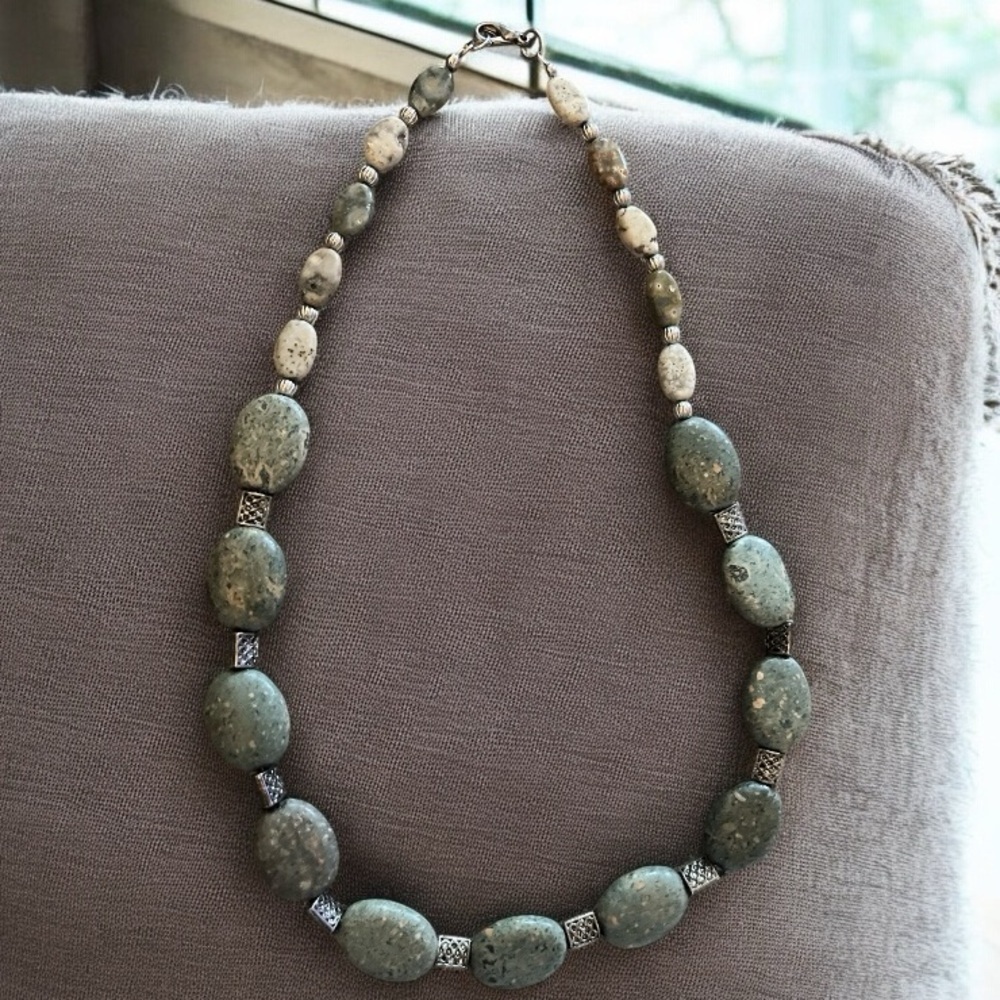 Beautiful Green Jasper Earthy Stone Necklace